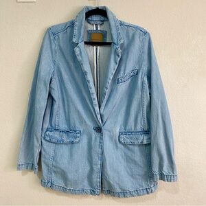 American Eagle Light Wash Denim Blazer Jacket Small Lyocell Cotton Real Good